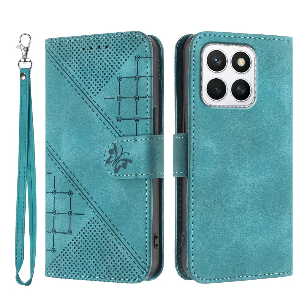 For Honor X8b 4G/Honor X8c 4G Leather Wallet Case Butterfly Flower Imprinted Phone Cover with Strap