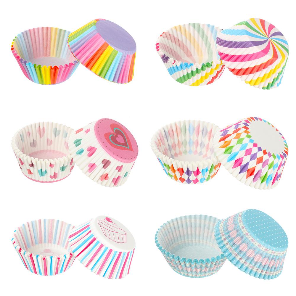 100Pcs Party Muffin Cup Rainbow Cake Mold Paper Cupcake Baking Boxes Wrapper