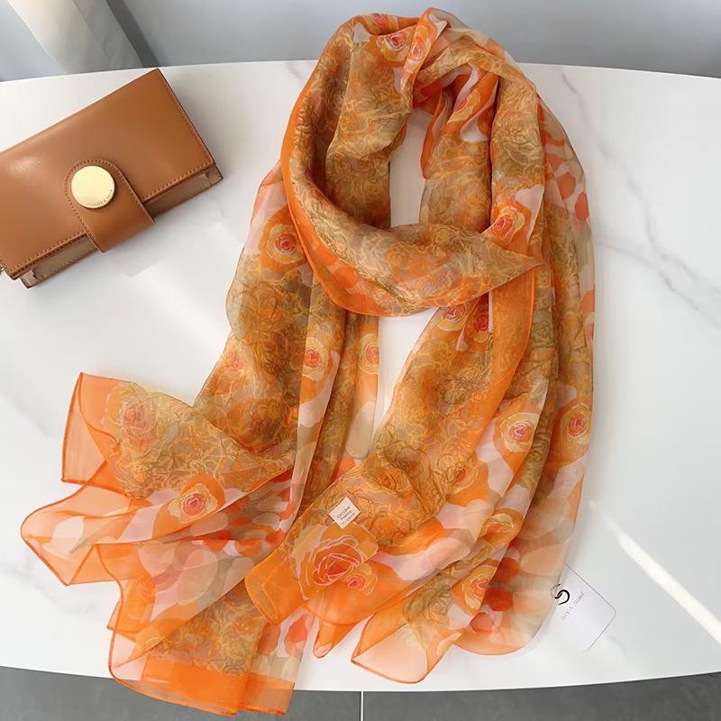 Women's Long Printed Silk Scarf - Ultra-Thin, All-Season, Middle-Aged Mother Style