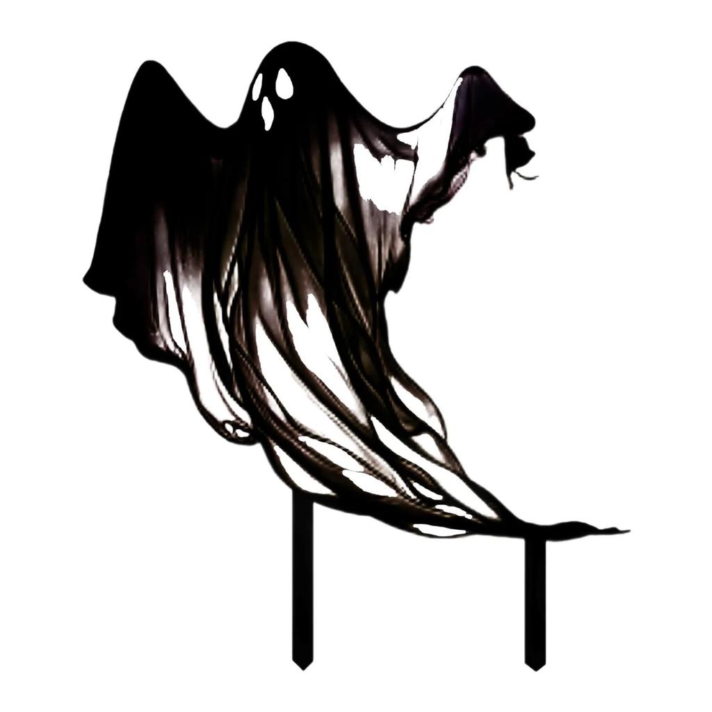 Halloween Plaque Ghostly Insert Patterned Metal Stake Waterproof Metal Holiday Welcome Garden Door Decoration