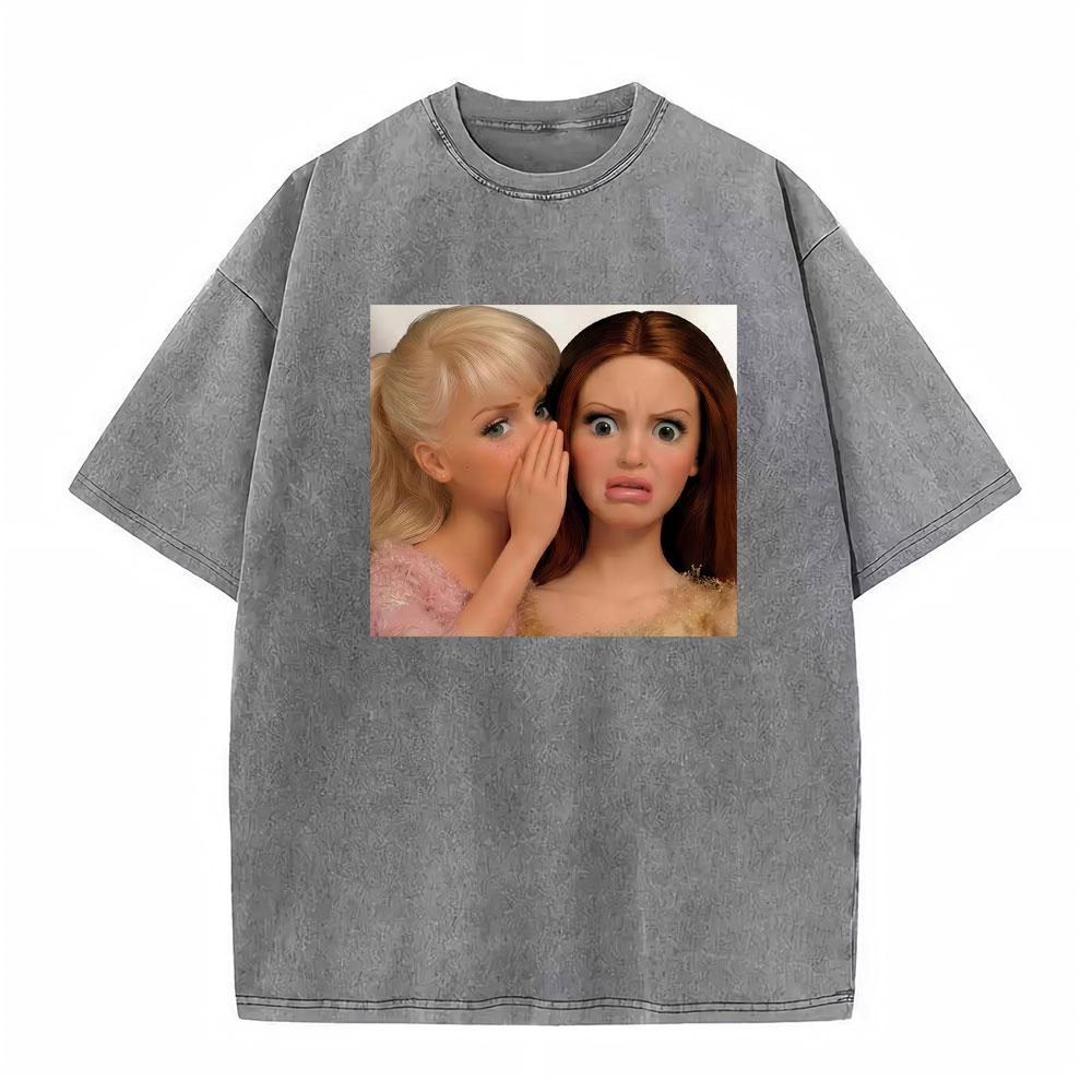 Doll Party Meme Graphic Meme T Shirts Unisex Women Short Sleeve Gothic High Street Tshirt Vintage Washed Cotton Loose T Shirt
