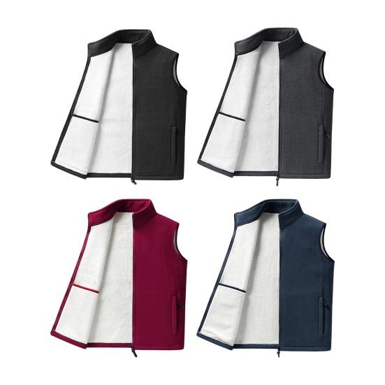 Polar Fleece Vest Coat Stand Collar Sleeveless Waistcoat with Velvet Inner Layer Zipper