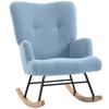 Velvet Teddy Rocking Chair With High Back Rubber Wood Legs Light Blue Armrests