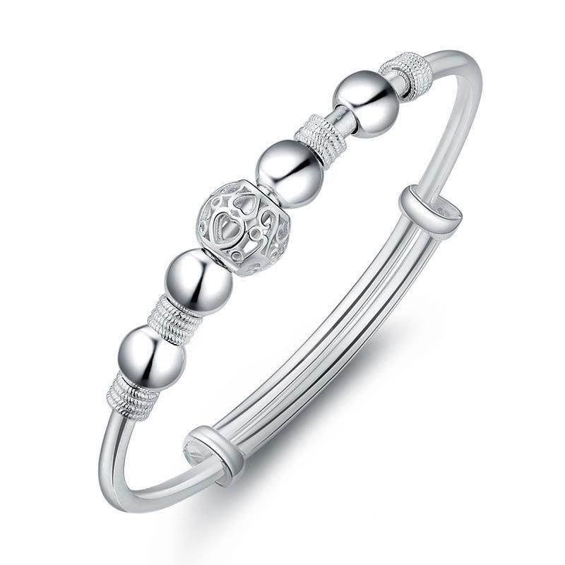 Wholesale Fine 925 Sterling Silver Bangles Bracelet Charms Heart Open for Women Lady Jewelry Adjustment Cuff Wedding Gift