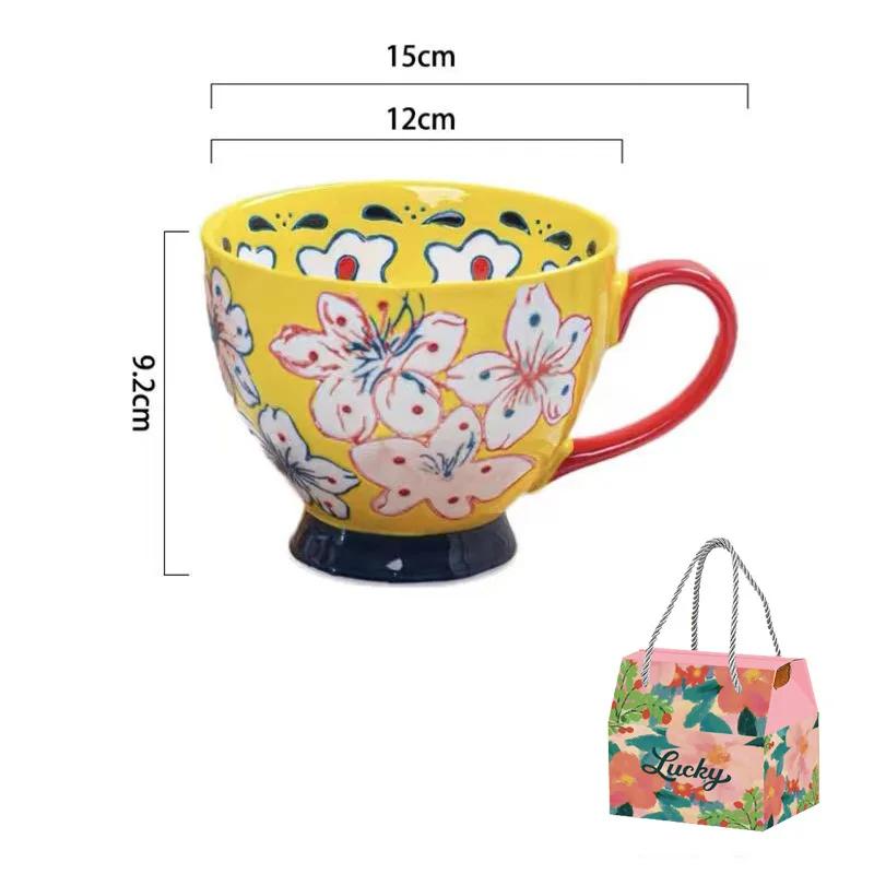 1 шт. 500 мл керамическая чашка расписанная вручную большая емкость чашка для овсянки пригодная для микроволновки керамическая кружка чашка для завтрака подарок на День матери подарочная коробка