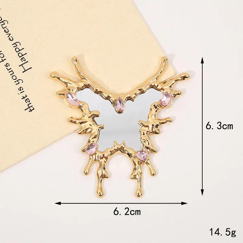 1 шт. Y2K Sense of Advanced Butterfly Heart Shape Girls Gem Makeup Mirror Liquid Metal Style Womens Mini Portable Handheld Mirror