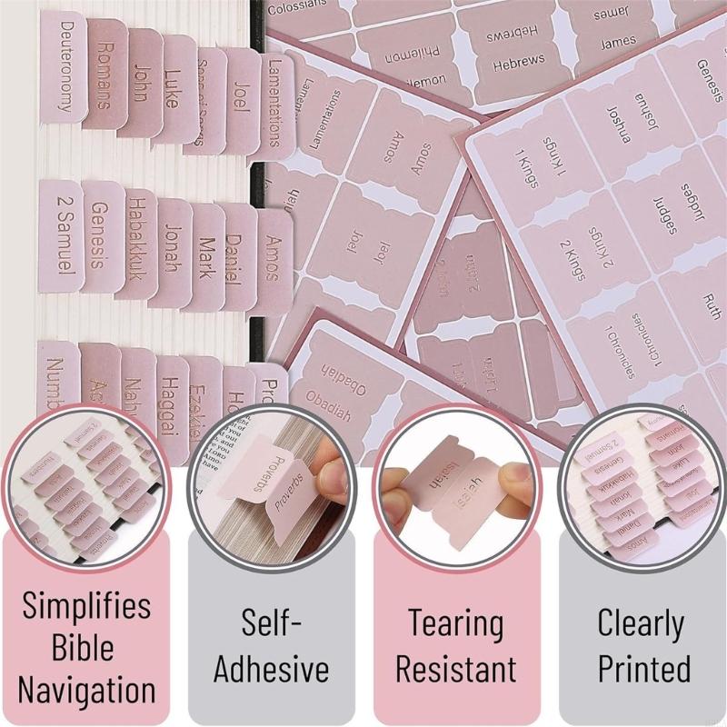 6 листов розовых библейских вкладок для женщин и мужчин, наклейки крупным шрифтом, вкладки-индексы для Библии, ламинированные библейские вкладки, легко читать и наклеивать