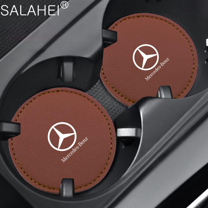 CRF1 Car Water Cup Coasters Leather Anti-Slip Waterproof Dustproof Cup Pad For Mercedes Benz A B C E S Class GLC GLB GLE GLS sticker
