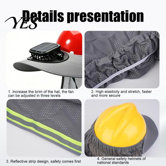 Solar Fan Hard Hat Sun Hat, Neck Shield Shade Full Brim with Fan, Reflective Visor High Visibility for Construction Helmet Accessories