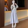 Women's H560 High Waist A-Line Gray Knit Skirt - Slim Fit, Long Umbrella Style for Spring and Autumn