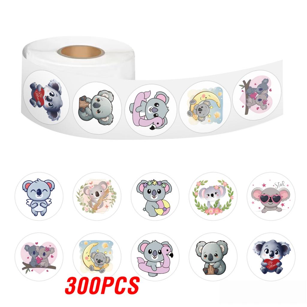 100-500Pcs Cute Koala Bear Stickers Sealing Animal Kids Sticker Decor Circle Seal Label Birthday Reward Gift Stationery Sticker