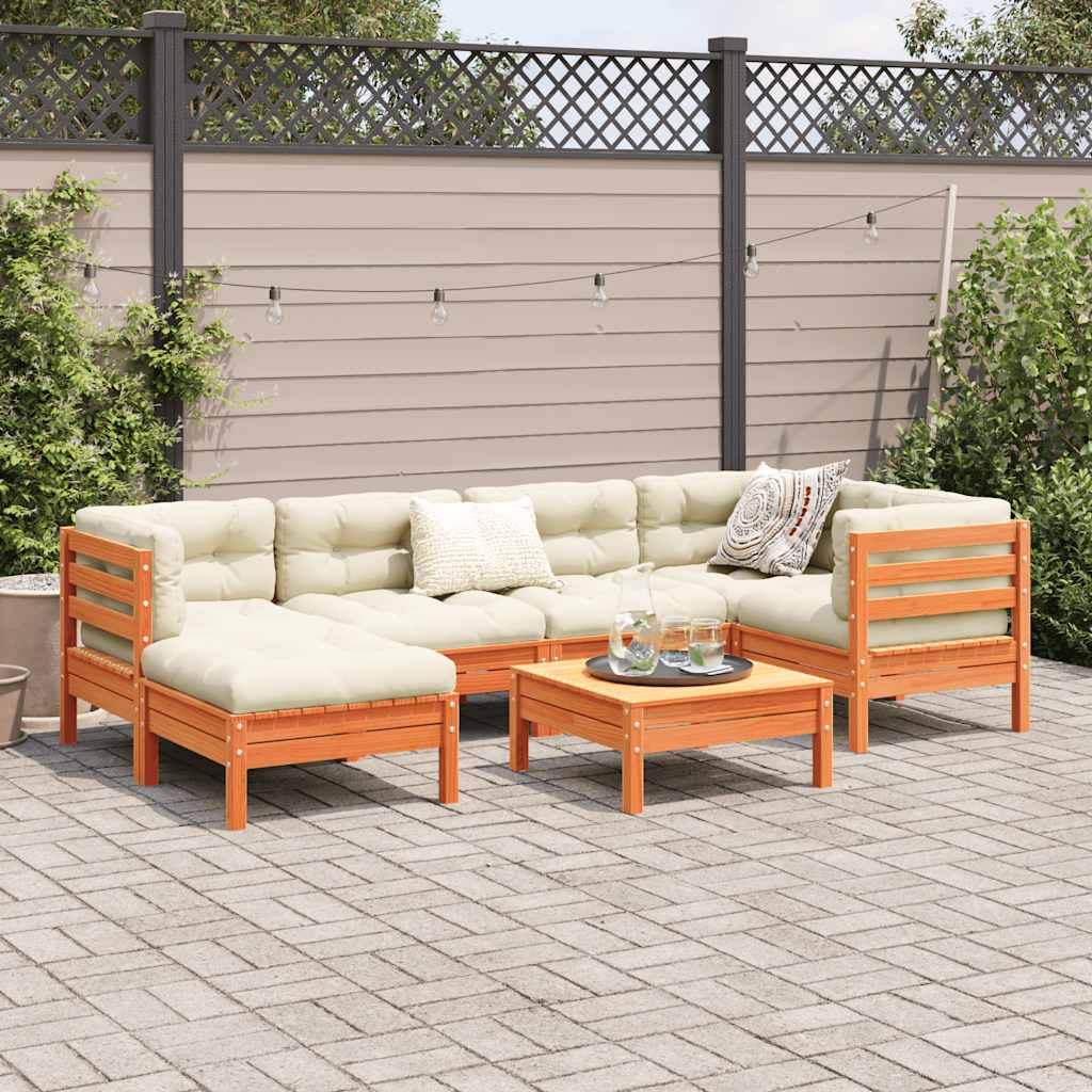 7 piece Garden Sofa Set with Cushions Wax Brown Pine Wood