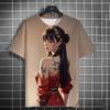 Men's T-shirt 3D Printed Anime Goddess Back Tattoo Print T-shirt Casual Loose Short Sleeved T-shirt Men's Home Y2k Clothing Tops