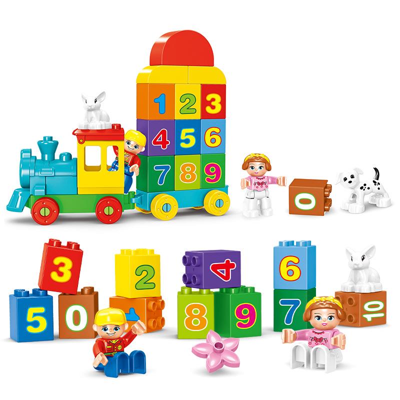 Набор из 50 детских блоков-пазлов в виде поезда с цифрами и ведром для хранения