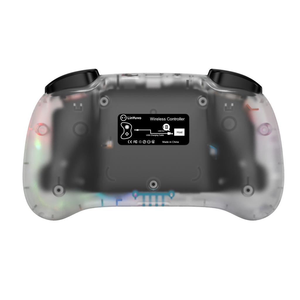 LinYuvo KS39B Wireless Pro Controller for Switch/Lite/OLED/Android/macOS, Adjustable Turbo, Vibration Motion, Gyro, Transparent