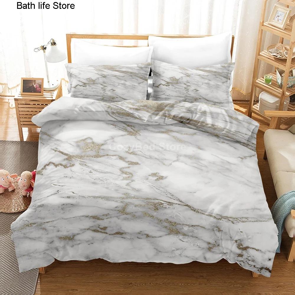 Gold White Marble Bedding Set Luxury Duvet Cover Queen King Size Soft Comforter Bed Linen for Adults