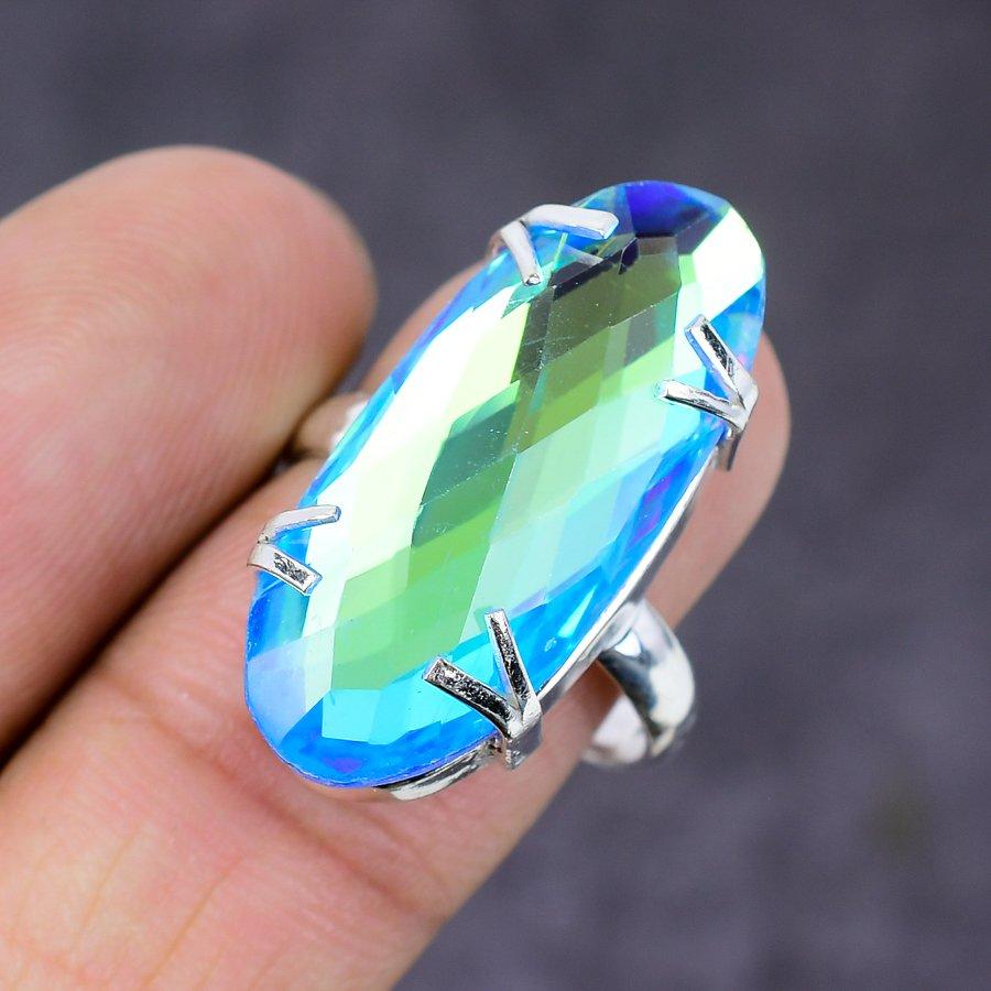 Подарочное кольцо из серебра 925 пробы с натуральным мистическим топазом, размер 9, N7G87