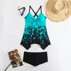 Женский двухсекционный купальник-бикини с принтом, мягкий танкини, купальный костюм, сексуальные бикини, купальные костюмы, комплект бикини с бретельками через шею и пуш-апом