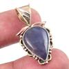 Natural Iolite Gemstone 925 Solid Sterling Silver Two Tone Pendant 1.25'' W5E81
