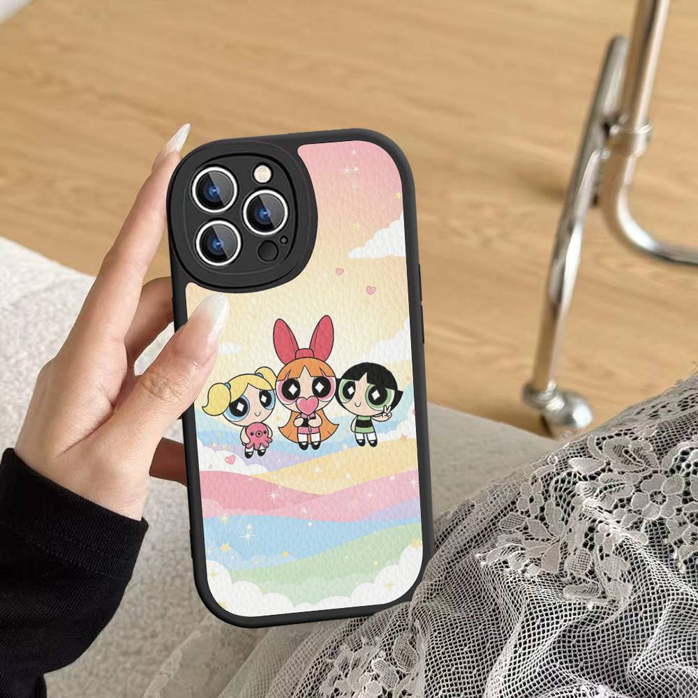 P-Powerpuff-GirlS For IPhone 16 15 14 16E 13 12 11 Pro Max Plus Phone Leather Case
