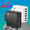 6 Ports USB Charger 3.1A Fast Charge Charger Quick Charge 3.0 for iPhone Samsung Xiaomi Realme Poco Travel Phone Charger Adapter