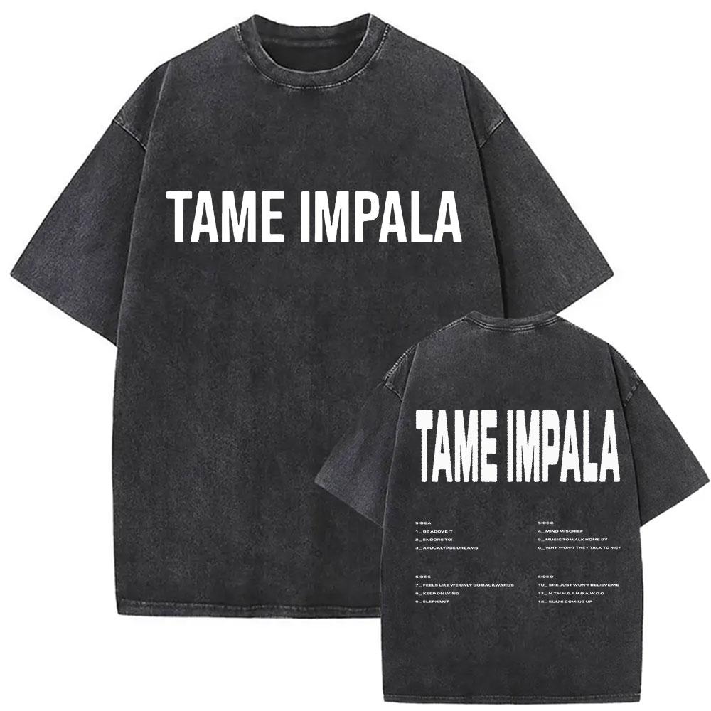 Rock Band Tame Impala Deadbeat Tour 2025 Album Tshirt Mens Vintage Oversized Washed T Shirts Fashion Hip Hop Fans Gift T Shirts