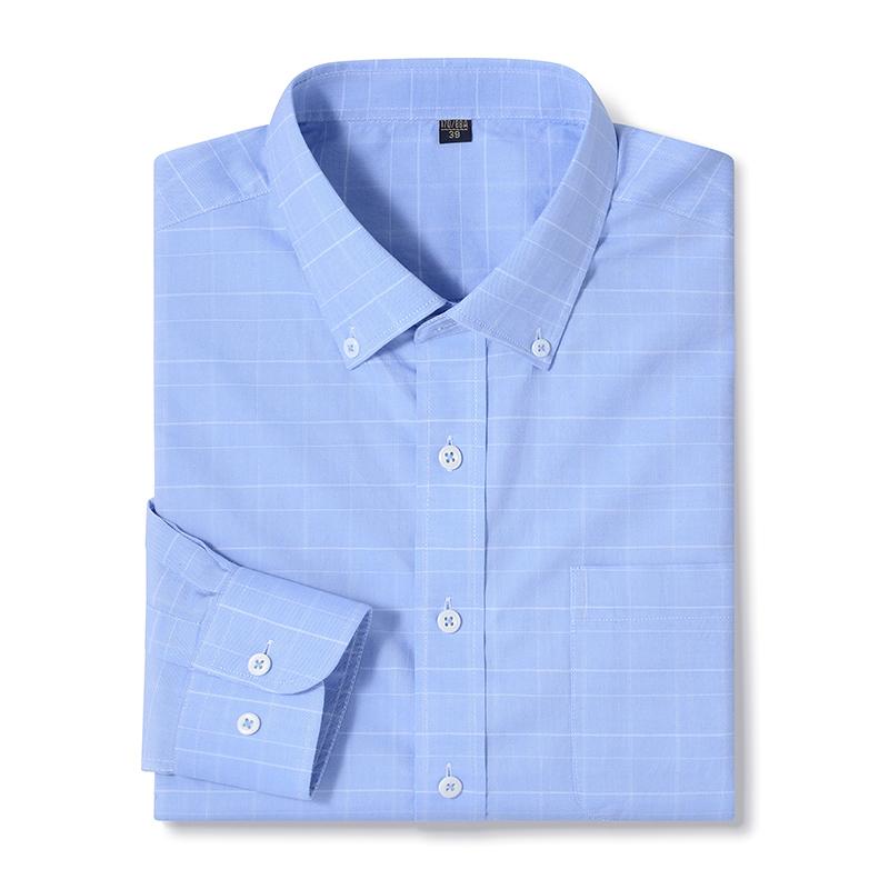 Мужская рубашка Оксфорд в стиле Business Casual, хлопок, с одним накладным карманом, длинный рукав, стандартный крой, удобная, на пуговицах, в клетку