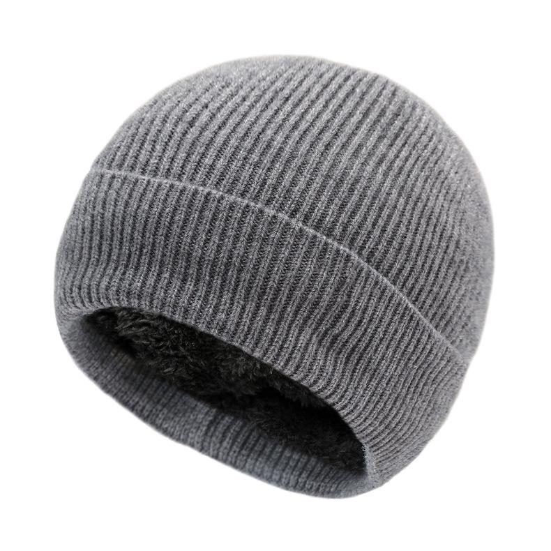 Autumn/Winter Fleece-Lined Ski Knit Hat for Men and Women Warm, Thickened Ear-Warming Woolen Beanie One-Piece Solid-Colour Hat