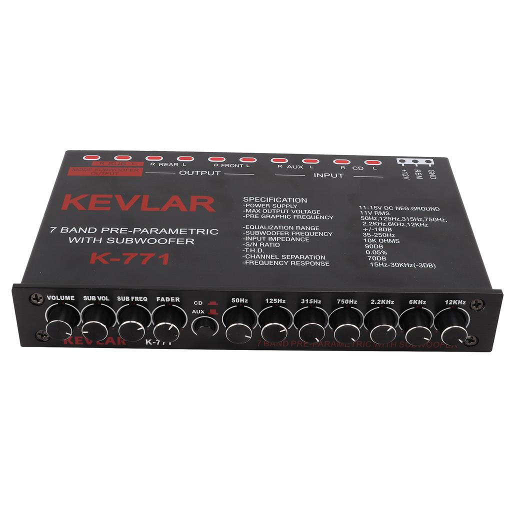 Car Audio Graphic Equalizer Universal Low Pass 7‑Band Variable Gain Adjustment High Level Input EQ for Stereo System