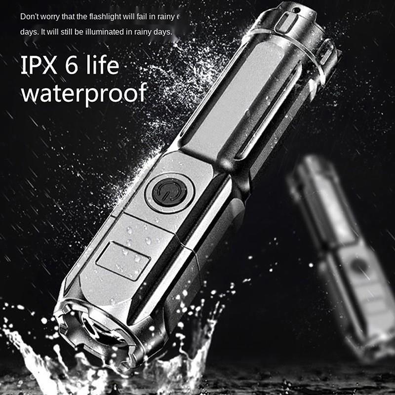 Мощный светодиодный тактический фонарик, перезаряжаемый через USB, с зумом, водонепроницаемый ручной фонарь для кемпинга, походов, рыбалки и аварийного поиска