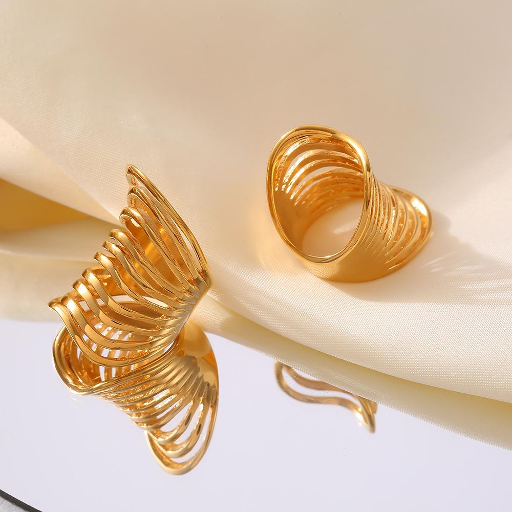 Commuter Hollow Multi-Layer Line Ring Retro Exaggerated Stainless Steel Plated Real Gold Bone Joint Index Finger Ring