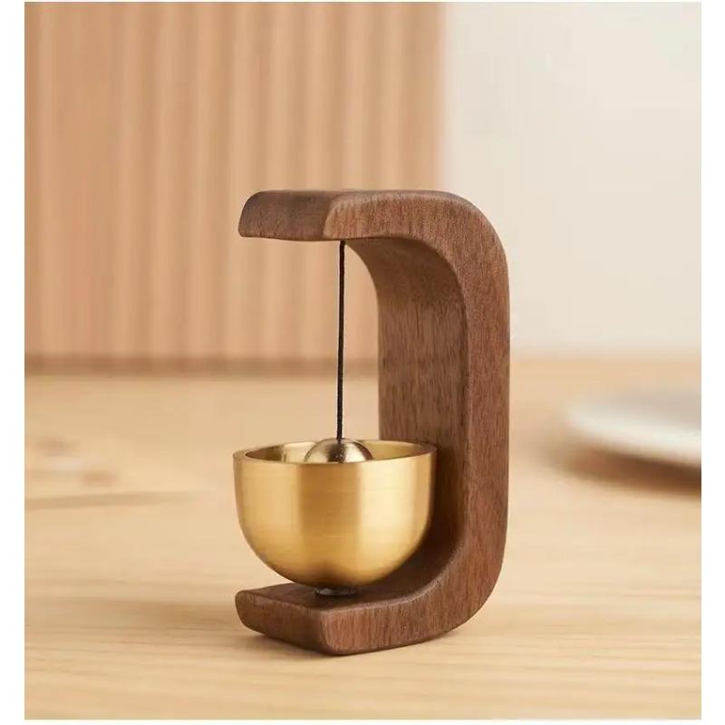 Круглый деревянный дверной звонок с магнитными латунными колокольчиками, беспроводной колокольчик, подвеска для входной двери для украшения дома