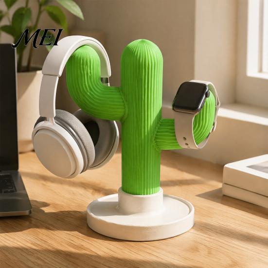 Charging Cable Storage Tray Cactus Headphone Stand And Watch Holder, Desktop Organizer with Headset Tray, 3D Printed Display Rack for Earphones Smart