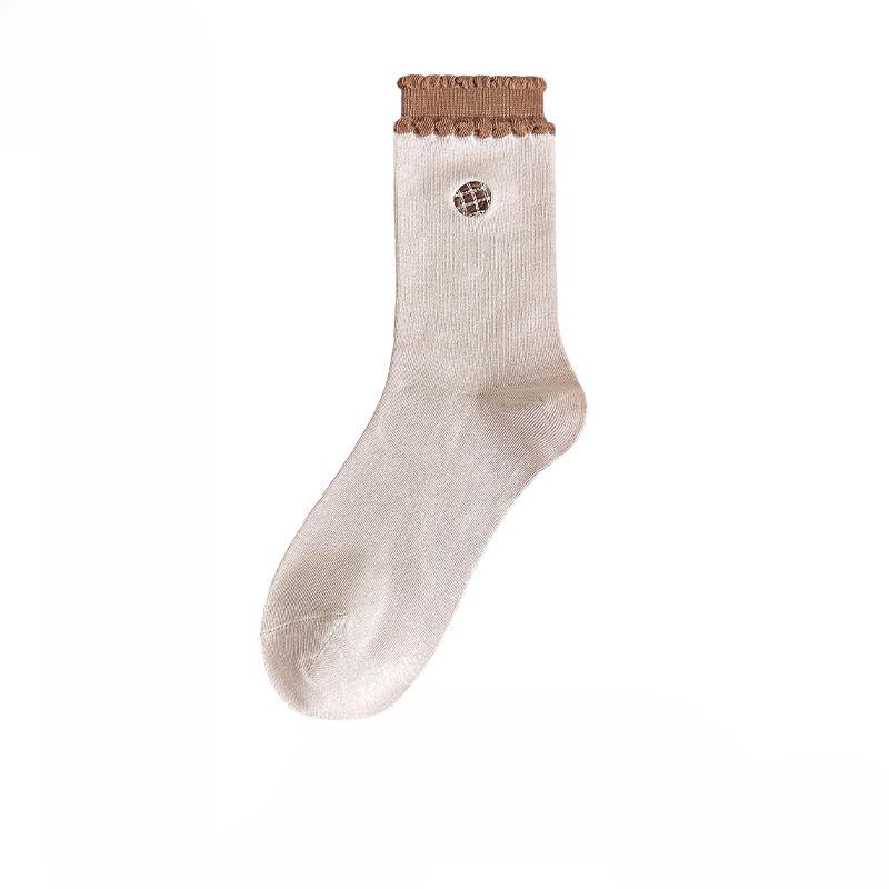 Женские осенне-зимние новые носки из хлопка с вышивкой, мультяшным рисунком, любовью, милым кружевом в рубчик