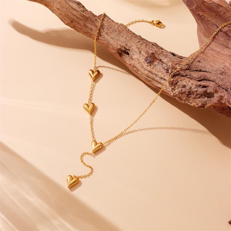 Fashion Gold Vintage Shiny Heart Chain Accessories Bracelet Necklace Set