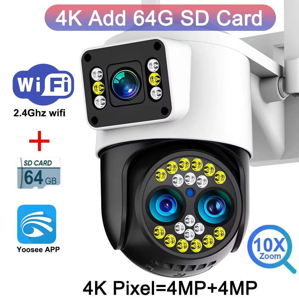 4K 8MP IP камера WiFi наружная водонепроницаемая 10x зум 4G беспроводная камера Yoosee тройной объектив двойной экран голосовой цветной ночное видение CCTV