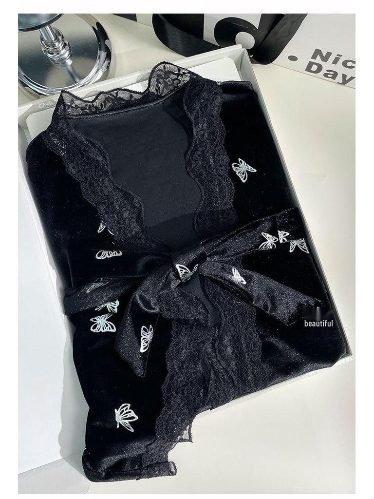 Сексуальная ночная сорочка-майка «Бабочка» 2025 с вкладышами для груди - Золотой бархатный стиль