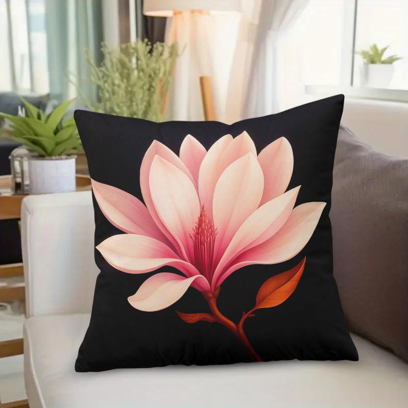 One Cushion Cover Featuring Blooming Magnolia Flowers, Designed With A Festive Theme, Includes A Hidden Zipper, Suitable For Sof