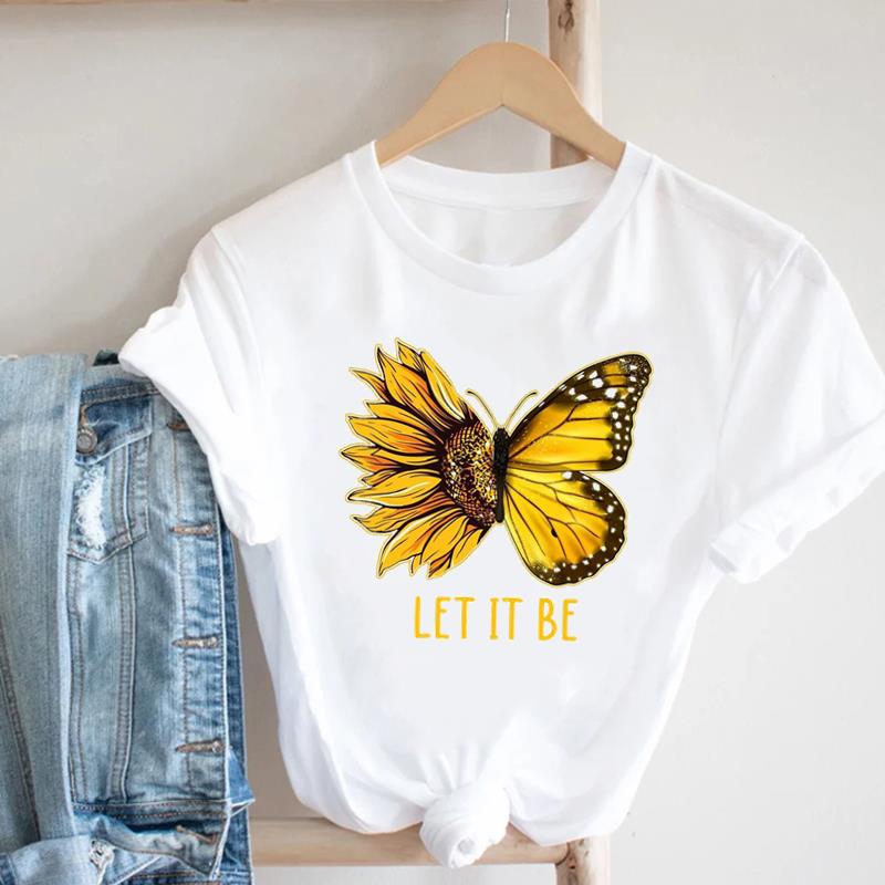 (Азиатский размер) Женская футболка с принтом пчелиного цветка, милая женская футболка 90-х годов, верхняя одежда, повседневная модная футболка с короткими рукавами, женские футболки с графическим рисунком