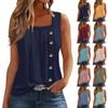Женская мода, повседневный базовый плиссированный жилет без рукавов с квадратными пуговицами и принтом, летние майки