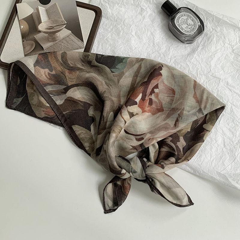 70 Double-sided Silk Scarf, Small Square Scarf, Scarf, White Rose Linen Silk Scarf, New High-end Scarf, Shawl Cover.