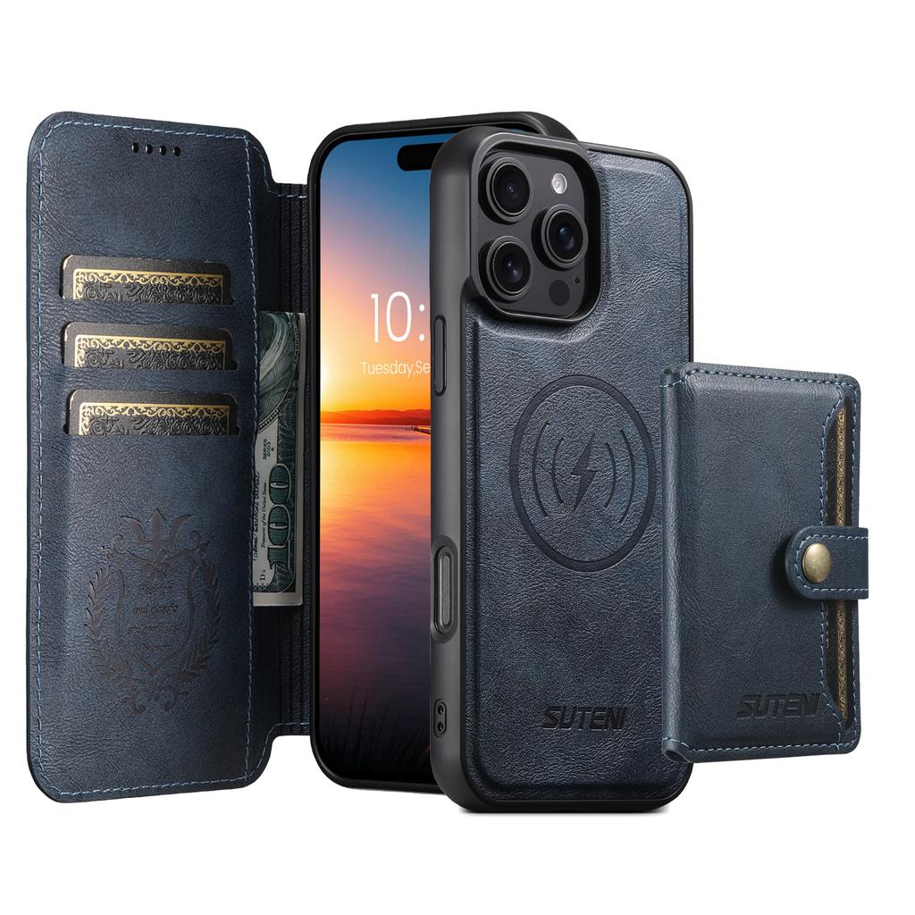 3 in 1 Detachable Wireless Charging Magnetic Leather Wallet Phone Cover For iPhone 17 16 15 14 13 12 ProMax for MagsafeFlipCase