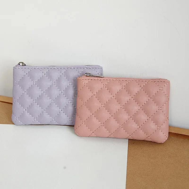 Women Small Coin Purse PU Leather Zipper Wallets Pouch Plaid Print Change Purses Business Card Holder Ladies Mini Coin Bag