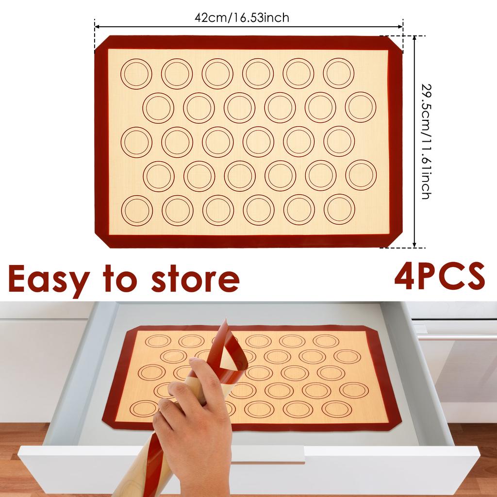 4Pcs Macaron Silicone Baking Non Stick Mat Cookie Pad Rolling Dough Mat Baking Gadget for Oven Sheet Cake Bakeware Kitchen Tools