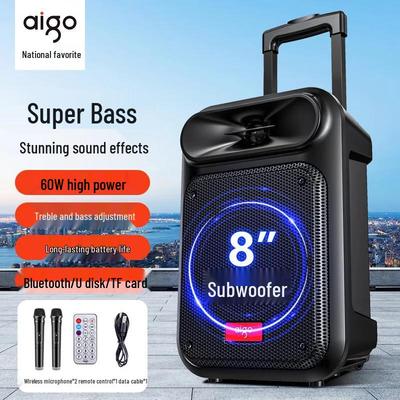Aigo S55 8-дюймовая портативная уличная Bluetooth-колонка для караоке с двумя микрофонами, штепсель CN (адаптер в комплекте)