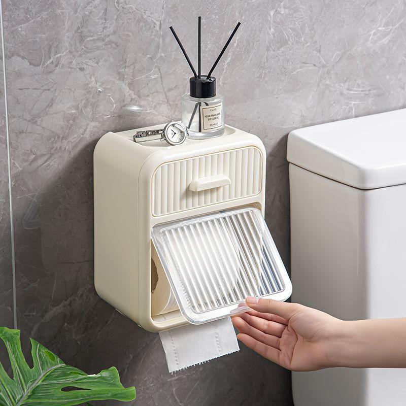 Household Tissue Box Wall Mounted Restroom Bathroom Tissue Storage Box No Punching Required