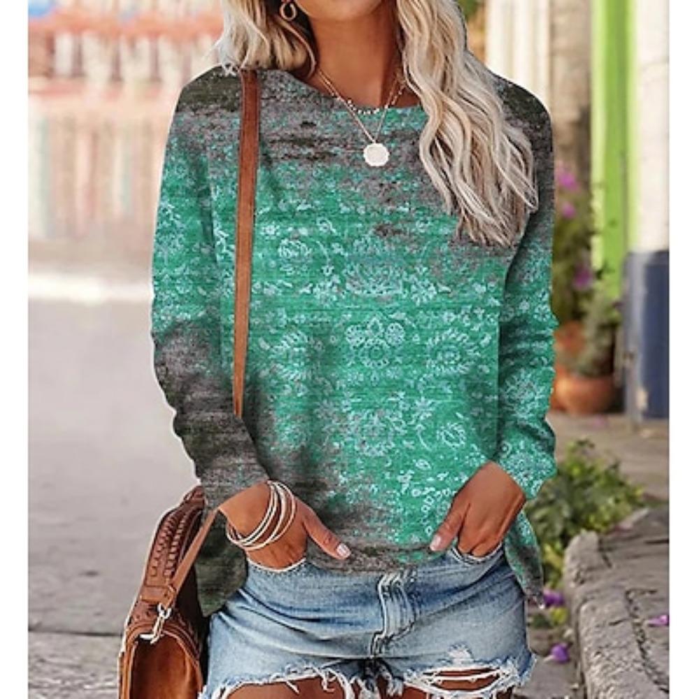 Женская футболка с принтом Daily Weekend Vintage Ethnic с длинным рукавом и круглым вырезом, красная, осень и зима