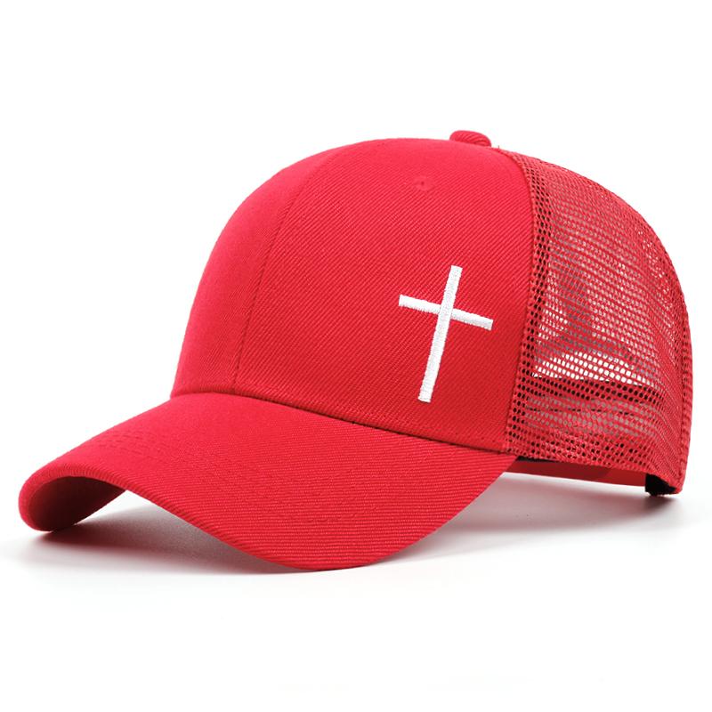 Men Women Cross Embroidery Net Hats Breathable Baseball Cap Hip Hop Hat Summer Leisure Trucker Caps Unisex Snapback Hats