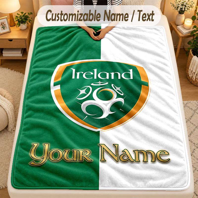 Flannel BlanketIreland Rugby Custom Name Text Personalized Soft Warm Throw Blanket Home Decor Gift