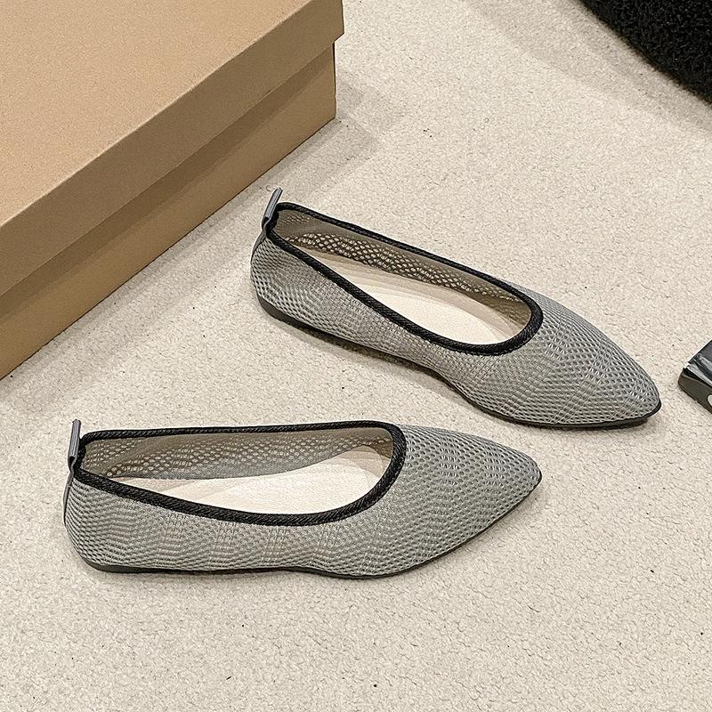 Женские туфли на плоской подошве с острым носком, однотонные вязаные туфли без шнуровки, повседневные дышащие балетки на плоской подошве, женские туфли на плоской подошве, женские лоферы